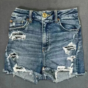 American Eagle Curvy Hi-Rise Shortie Glitter Distressed Shorts Womens 00 0985